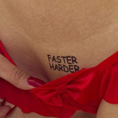 Abbildung von 2 x Faster Harder Tattoo Schriftzug in schwarz Sexy Kinky Fetisch (2)