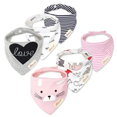 Abbildung von Minizone Baby Halstücher 6er Set, Superweiche und Saugfähige Dreieckstücher aus Baumwolle Sabberlätzchen mit Süßen Designs für Mädchen