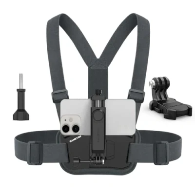 Abbildung von Sametop Handy Brusthalterung Brustgurt Handyhalterung Körper Halter Chest Mount Zubehör Kompatibel mit iPhone Samsung GoPro DJI Osmo und die Meisten Handys Action Kameras POV/VLOG