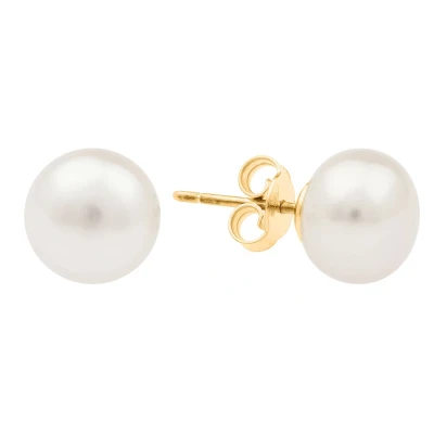 Abbildung von Gaura Pearls Paar Ohrstecker Perlenohrstecker weiß 8.5 9 mm, Button, echte Süßwasserzuchtperle, 14 Karat Gelbgold (585)