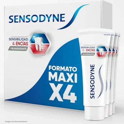 Abbildung von Sensodyne Sensibilität und Zahnfleisch weißende Zahnpasta, Linderung für empfindliche Zähne Verbesserung der Zahnfleischgesundheit, Packung mit 4 x 75 ml
