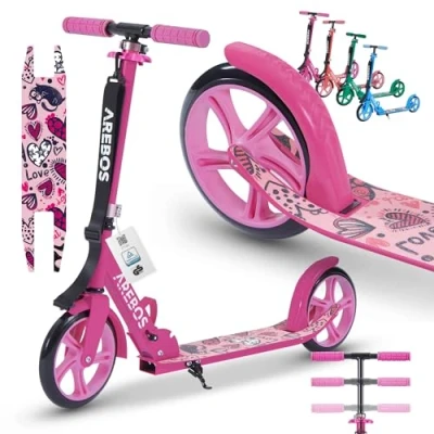 Abbildung von Arebos Tretroller Kickroller Cityroller Kinderroller Erwachsene Scooter, XXL Rollen, Rutschfestes Trittbrett, Praktischer Tragegurt