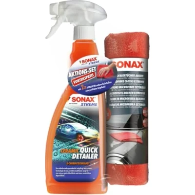 Abbildung von SONAX XTREME Aktionsset Ceramic QuickDetailer (750 ml) mit einem Doppelpack hochwertiger MicrofaserTücher Art Nr. 02687410