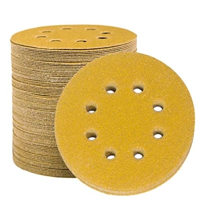Abbildung von STEBRUAM 100 Stück Schleifpapier 125mm Klett 60 Körnung, Profi Gold Rund 8 Loch Schleifscheiben für Exzenterschleifer,Für Holz Metall und Farbe