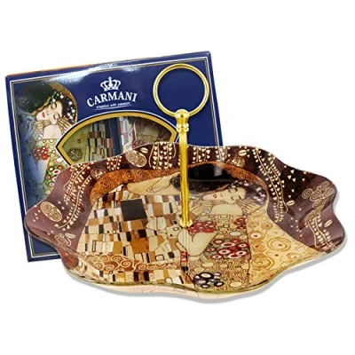 Abbildung von CARMANI Runde Glasplatte mit Gustav Klimt &#039;Der Kuss&#039; Gemälde gedruckt d.30cm