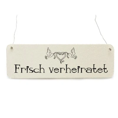 Abbildung von Interluxe Shabby Vintage Schild Türschild FRISCH VERHEIRATET Hochzeit Dekoschild weiß