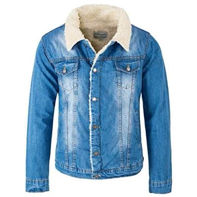 Abbildung von Rock Creek Herren Jeansjacke Winterjacke Teddyfutter Herrenjacke Winter Jacken Teddyfellkragen Parka Warm Bomberjacke H 217 Hellblau 2XL