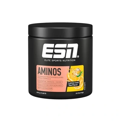 Abbildung von ESN AMINOS, Lemon Iced Tea, 400 g, feines Amino Pulver mit essentiellen Aminosäuren &amp; Astragin, 3,2 g Leucin pro Portion, ideale Löslichkeit, vegan made in Germany
