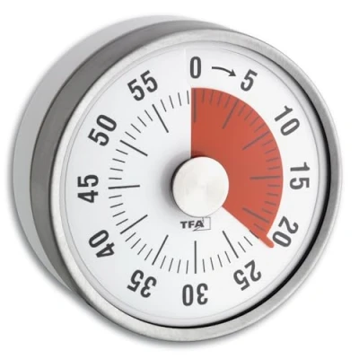 Abbildung von TFA Dostmann Analoger Kurzzeit Timer Puck, 38.1028.10, bis 60min, Eieruhr, Küchentimer, mechanisch, mit Restzeitanzeige, zum Aufziehen, magnetisch, 79 x 32 mm, grau