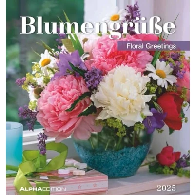 Abbildung von Alpha Edition Blumengrüße 2025 Postkartenkalender, 16x17cm, Kalender mit Postkarten zum Heraustrennen, Monatsübersicht, Aufstellen oder Aufhängen und internationales Kalendarium