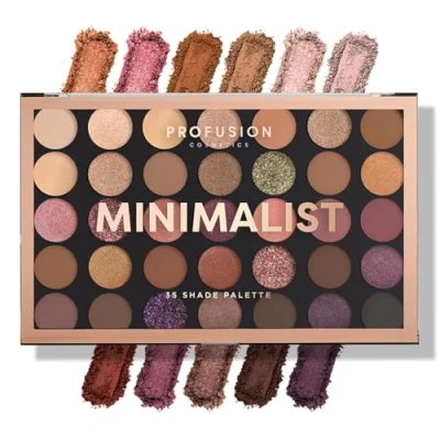 Abbildung von Profusion Cosmetics Minimalistische Lidschatten Palette mit 35 Farbtönen, werden Sie kreativ mischbaren Nude Tönen und Glitzer Finishes, professionelle Qualität, Palette, ideal