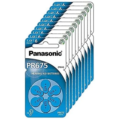 Abbildung von Panasonic PR675 Zink Luft Batterien für Hörgeräte, Typ 675, 1.4V, Hörgerätbatterien, 10 Packungen (60 Stück), blau