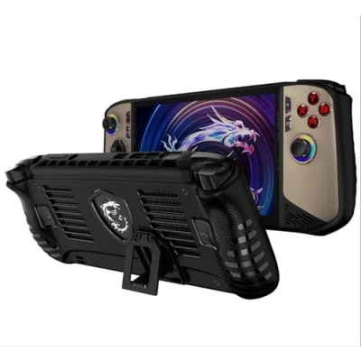 Abbildung von GIOPUEY Hülle Kompatibel mit MSI Claw 8 AI+ Ständer weicher TPU Rahmen rutschfest Leicht zu Greifen Black