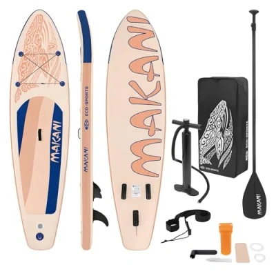 Abbildung von ECD Germany Aufblasbares Stand Up Paddle Board Makani 320 x 80 15 cm Apricot PVC bis 120kg Pumpe Tragetasche Zubehör SUP Paddling Paddelboard Surfboard verschiedene Modelle