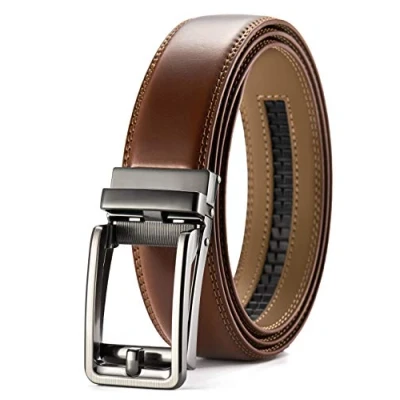 Abbildung von CHAOREN Ledergürtel Herren Braun Automatik Gürtel Leder 35mm für Anzug und Freizeit Mikroverstellbarer ohne Löcher