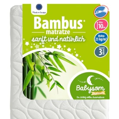 Abbildung von Babysom Babymatratze Bambus 60x120 cm Kindermatratze Naturfaser Atmungsaktiv Bezug abziehbar Luftdurchlässiger Kaltschaum Geprüft Höhe 10cm