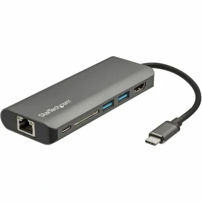 Abbildung von StarTech.com USB C Multiport Adapter mit 4K HDMI Reisedock HDMI, 3x 3.0 Hub, SD/SDHC Kartenleser, GbE, 60W PD Pass Through C/Thunderbolt 3 Reise /Minidock (DKT30CSDHPD3)