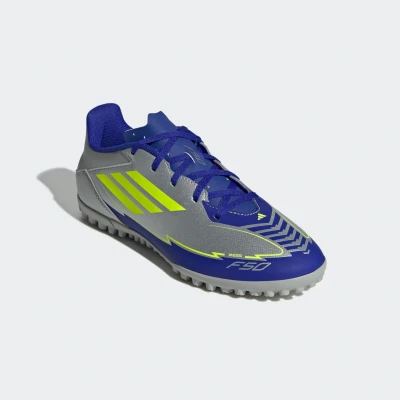 Abbildung von adidas Performance Messi F50 CLUB Fußballschuh Nocken, Herren, Größe: 39 1/3, Silver/yellow/blue Schuhe