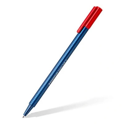 Abbildung von STAEDTLER 437 F 2 Kugelschreiber (triplus ball, ergonomische Dreikantform, hohe Qualität, Set mit 10 Stück, Farbe Rot, Linienbreite F)