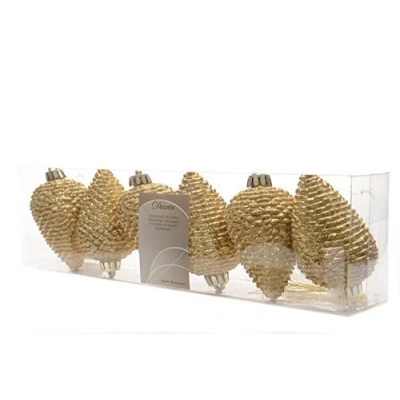 Abbildung von 6 Tannenzapfen Kunststoff Glitter 8cm hell gold KSD