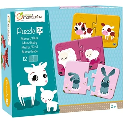 Abbildung von Avenue Mandarine JE502O Set mit 12 Puzzles 2 teilig, praktisch, spielerisch und farbenfroh, ideal für Kinder ab Jahren, 1 Set, Mama/Baby