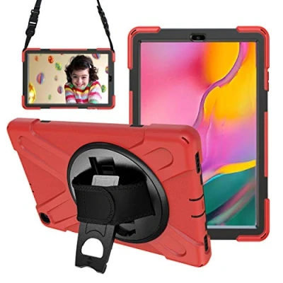 Abbildung von Gerutek Hülle für Samsung Galaxy Tab A T510N / T515N 10,1 2019, Stoßfeste Robust Panzerhülle mit Drehbar Stände, Handschlaufe, Schultergurt Schutzhülle 10.1 2019 T510 T515, Rot