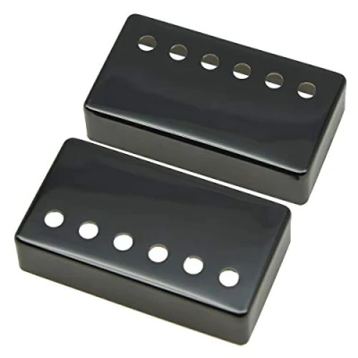 Abbildung von KAISH Humbucker Gitarren Tonabnehmer Abdeckung, Messing, 49,2 mm/52 mm, Stangenabstand, passend für die meisten Gibson Les Paul, Schwarz, Nickel, 2 Stück