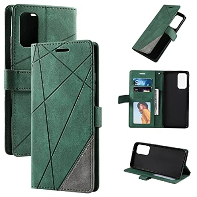 Abbildung von QiongniAN Hülle für Xiaomi Poco M3 Pro 5G Leder,Hülle Redmi Note 10 M2103K19G / M2103K19PI M2103K19PG Klapphülle Handytasche Case Green