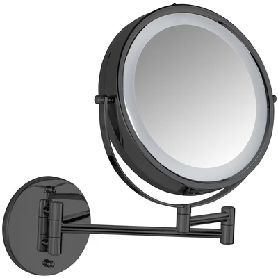 Abbildung von Wenko Power Loc LED Wandspiegel Lumi Schwarz mit 5 fach Vergrößerung