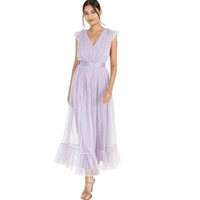 Abbildung von Anaya With Love Damen Ladies Maxi Dress For Women V Neckline Sleeveless Frilly Wedding Guest Bridesmaid Prom Long High Empire Waist Tiered Kleid, Dusty Lilac, 34 EU