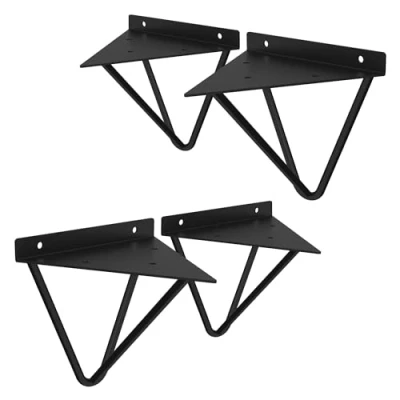 Abbildung von ML Design 4 Stück Regalhalterung 160 mm, Schwarz, Metall, Dreieckige Regalhalterungen, Schwebe Regalwinkel, Haarnadel Wandhalterung, Prisma Regalträger für Wandmontage, Hairpin Wandregal Wandkonsole