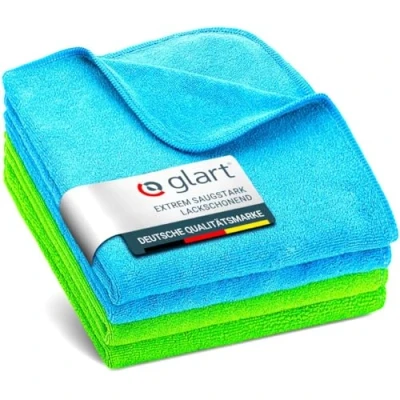 Abbildung von Glart 4448 4er Set superweiche Auto Mikrofasertücher Pkw Autopflege Haushalt Microfasertücher 2 St. blau 40x40 cm, grün Mikrofasertuch Waschset auch für Fensterputzer