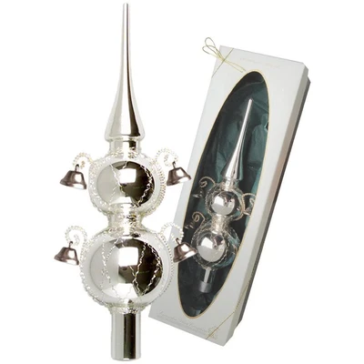Abbildung von Krebs Glas Lauscha Christbaumspitze &quot;Doppelspitze mit Glöckchen, Weihnachtsdeko, Christbaumschmuck&quot;, mundgeblasen