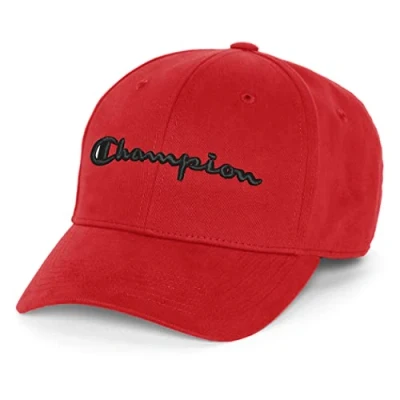 Abbildung von Champion Herren Mütze, klassischer Baumwoll Twill, Verstellbarer Lederriemen, Kappe Baseballkappe, Scarlet 3D Script, Einheitsgröße