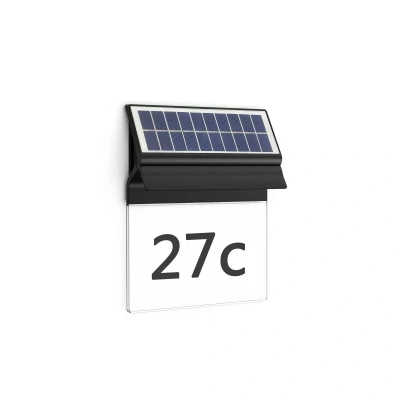 Abbildung von Philips Outdoor Solar Enkara Wandleuchte mit Hausnummer, 0,2W, Tageslichtsensor, 2700 Kelvin, schwarz