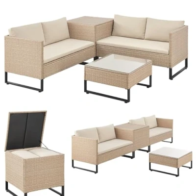 Abbildung von Juskys Gartenlounge Set Santorini, (4 tlg), Polyrattan Sitzgruppe mit Beistelltisch &amp; Auflagenbox, wetterfest