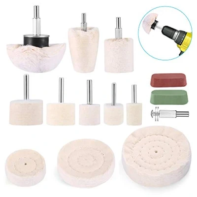 Abbildung von Polieraufsatz für Akkuschrauber Polierscheibe, 11 pcs bürsten satz konischer baumwollsamt Polierpad Wheel Polierkegel Polishing Buffing Pad mit 2pcs polierpaste Metall