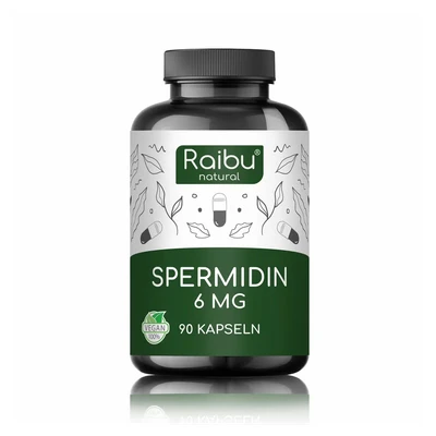 Abbildung von Raibu Spermidin Kapseln hochdosiert 6 mg pro Kapsel (90 x 6mg) Aus Weizenkeimextrakt, Vorrat für 3 Monate Vegan, Natürlich &amp; Ohne Zusatzstoffe
