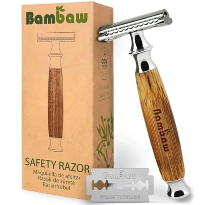 Abbildung von Rasierhobel Damen und Herren Safety Razor mit Bambusgriff Naßrasierer Einklingen Rasierer Zero Waste Produkte Eco Bambaw