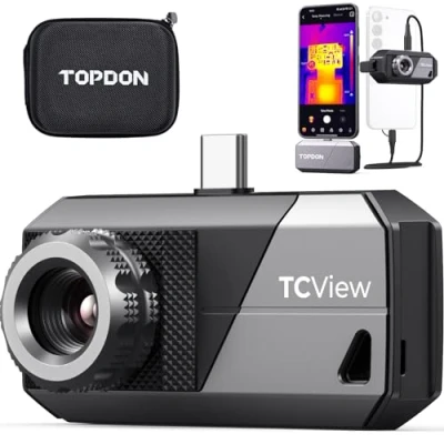 Abbildung von TOPDON TS001 Wärmebildkamera Android, Beobachtungsbereich 0.1m 500m, 9mm Einstellbares Objektiv, 512x384 TISR Auflösung, Manuell Fokussierende Wärmebildkameras für Jagd,Outdoor,Leiterplatten,Gebäuden