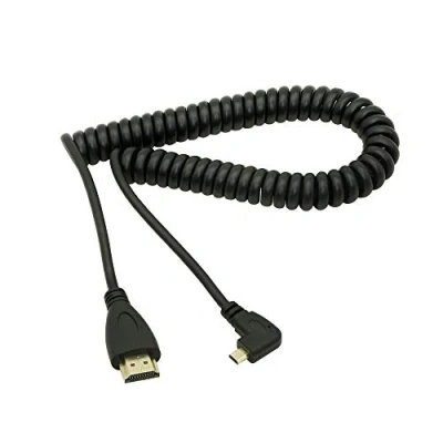 Abbildung von CERRXIAN HDMI Stecker auf Micro Kabel, linker Winkel, Stecker, vergoldeter Konverter, Adapter, Spiralkabel, unterstützt 2K 4K (30Hz), Audio Return (Micro Winkel)