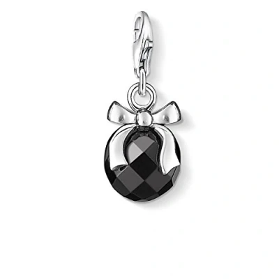 Abbildung von Thomas Sabo Damen Charm Anhänger Kugel mit Schleife Schwarzer Stein Club 925 Sterling Silber 0868 023 11