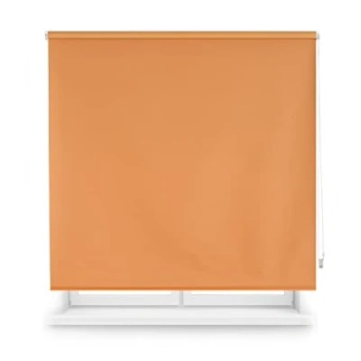 Abbildung von INTERBLIND Verdunkelungsrollo, glatt, hochwertig, Größe 120 x 175 cm Breite Höhe, Stoffmaß 117 170 cm, Thermo Rollo in Orange, Wärmedämmung für Licht, Kälte und Wärme