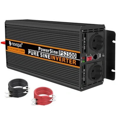 Abbildung von NOVOPAL 2500W KFZ Reiner Sinus Spannungswandler Auto Wechselrichter 12V auf 230V Umwandler Inverter Konverter mit 2 EU Steckdose und USB Port inkl. 5 Meter Fernsteuerung