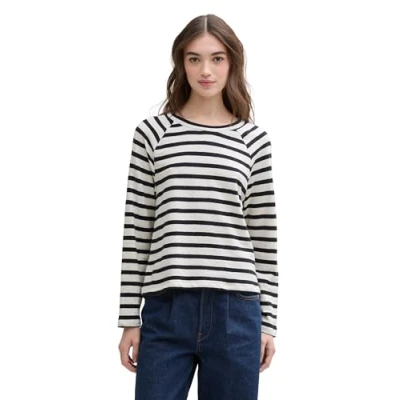 Abbildung von TOM Tailor Denim Structure WITH Buttons Langarmshirt, Damen, Größe: Large, White navy stripe