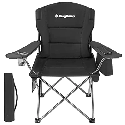 Abbildung von KingCamp Campingstuhl Faltbar Angelstuhl Bequem Gepolster Klappstuhl Camping mit Armlehne und Getränkehalter praktisch robust bis 136kg Outdoorstuhl