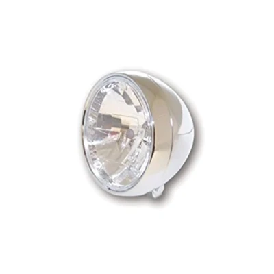 Abbildung von Highsider Motorrad Scheinwerfer mit verchromtem Metallgehäuse transparent Reflektor aus Glas