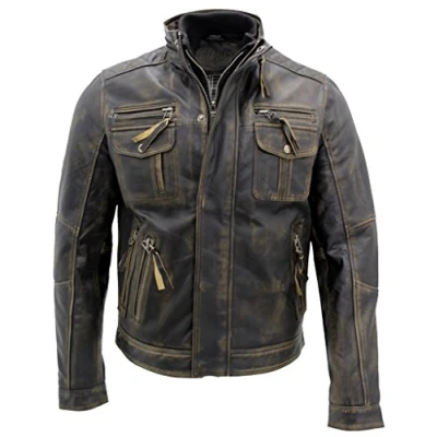 Abbildung von Infinity Herren Schwarz warmen Jahrgang Brando Bikerjacke aus Leder XL