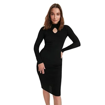 Abbildung von Trendyol Damen Enganliegendes, Figurbetontes Strickkleid mit Hohem Halsausschnitt Kleid, Schwarz, M EU
