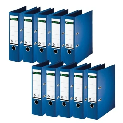 Abbildung von Leitz Qualitäts Ordner 180, 10er Pack, A4, 8 cm Rückenbreite, Spezialpapierkaschierung in Leinenprägung, Blauer Engel, Blau, 10070068